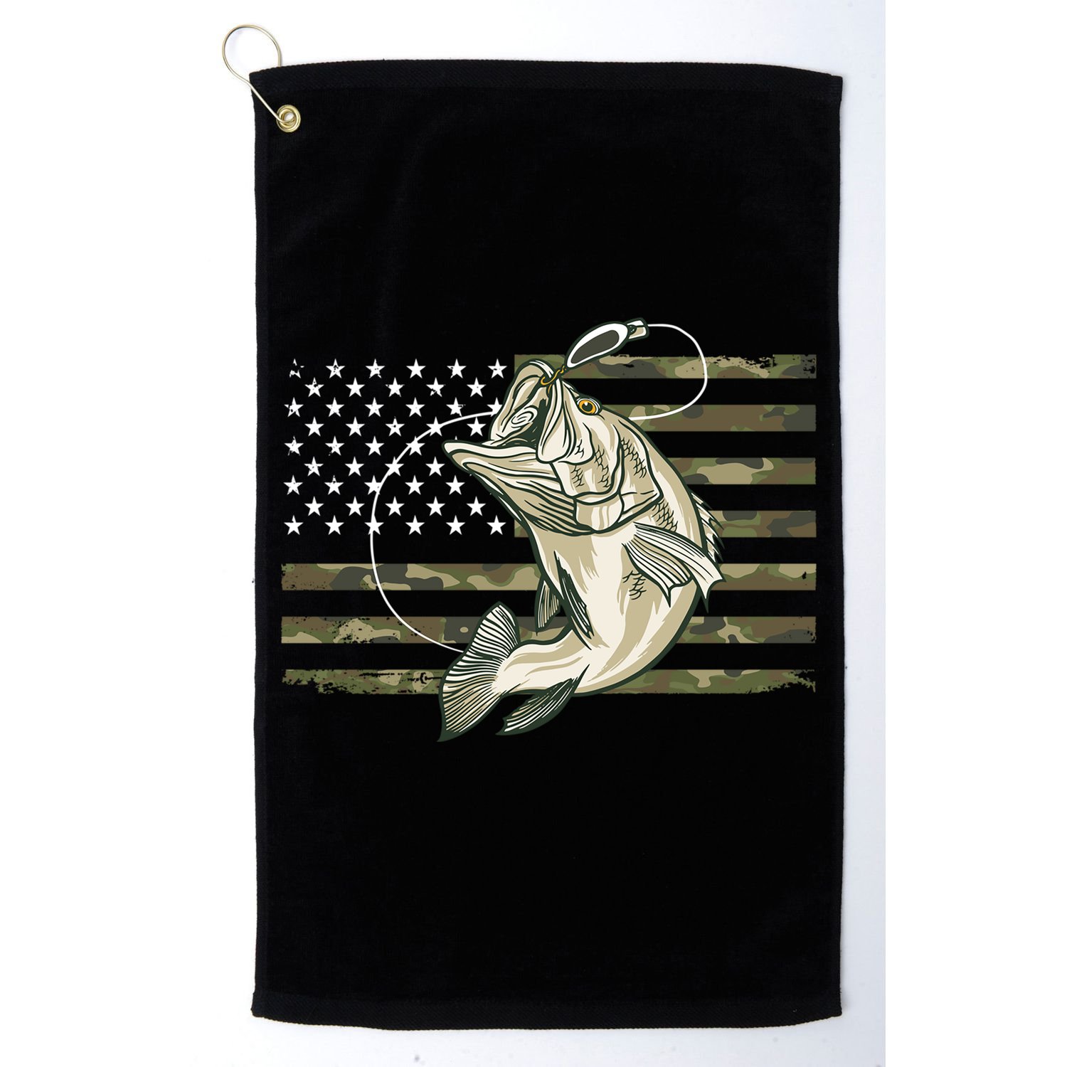 American Flag Bass Fish Fisherman Golf Towel