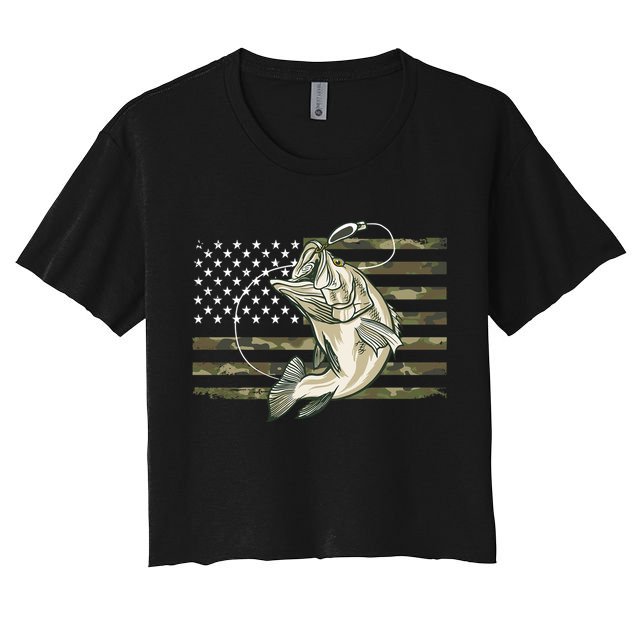 American Flag Bass Fish Fisherman Crop Top