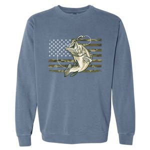 American Flag Bass Fish Fisherman Garment-Dyed Sweatshirt