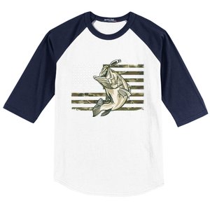 American Flag Bass Fish Fisherman Baseball Sleeve Shirt