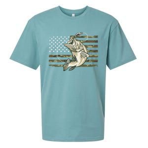 American Flag Bass Fish Fisherman Sueded Cloud Jersey T-Shirt