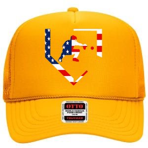 American Flag Baseball Catcher Gear Baseballin Gift High Crown Mesh Back Trucker Hat