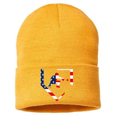 American Flag Baseball Catcher Gear Baseballin Gift Sustainable Knit Beanie