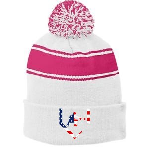 American Flag Baseball Catcher Gear Baseballin Gift Stripe Pom Pom Beanie