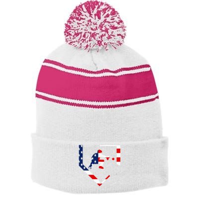 American Flag Baseball Catcher Gear Baseballin Gift Stripe Pom Pom Beanie