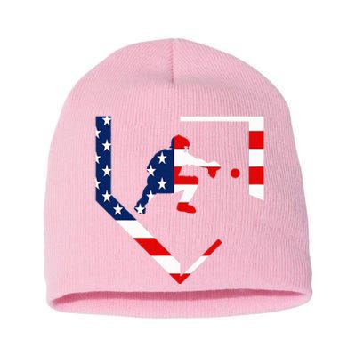 American Flag Baseball Catcher Gear Baseballin Gift Short Acrylic Beanie