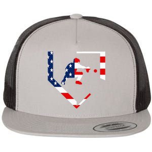 American Flag Baseball Catcher Gear Baseballin Gift Flat Bill Trucker Hat