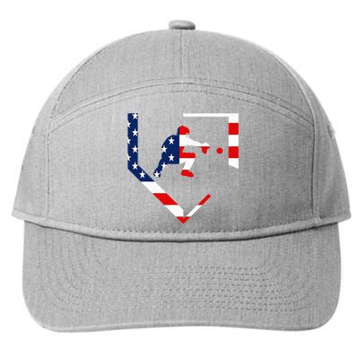 American Flag Baseball Catcher Gear Baseballin Gift 7-Panel Snapback Hat