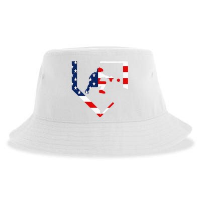 American Flag Baseball Catcher Gear Baseballin Gift Sustainable Bucket Hat