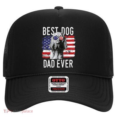 American Flag Best Dog Dad Ever Bloodhound Usa High Crown Mesh Back Trucker Hat