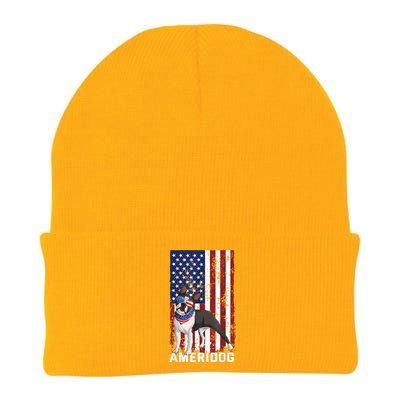 Ameridog Funny Boston Terrier With Sunglases American Flag Knit Cap Winter Beanie