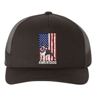 Ameridog Funny Boston Terrier With Sunglases American Flag Yupoong Adult 5-Panel Trucker Hat