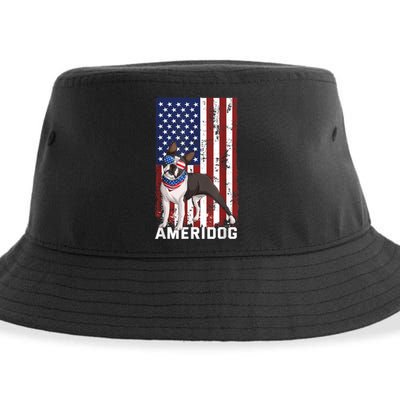 Ameridog Funny Boston Terrier With Sunglases American Flag Sustainable Bucket Hat