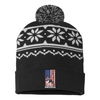 Ameridog Funny Boston Terrier With Sunglases American Flag USA-Made Snowflake Beanie