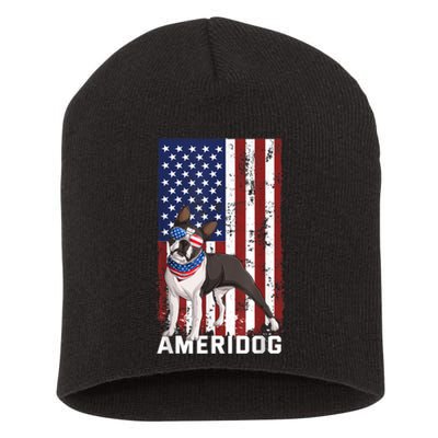 Ameridog Funny Boston Terrier With Sunglases American Flag Short Acrylic Beanie