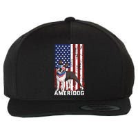 Ameridog Funny Boston Terrier With Sunglases American Flag Wool Snapback Cap