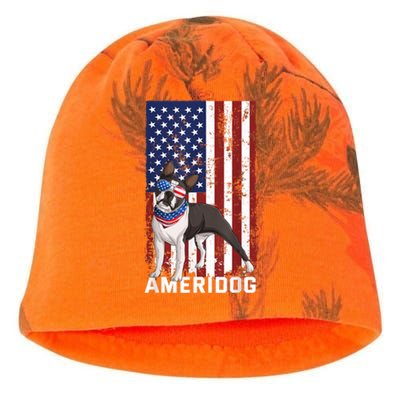 Ameridog Funny Boston Terrier With Sunglases American Flag Kati - Camo Knit Beanie