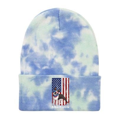 Ameridog Funny Boston Terrier With Sunglases American Flag Tie Dye 12in Knit Beanie