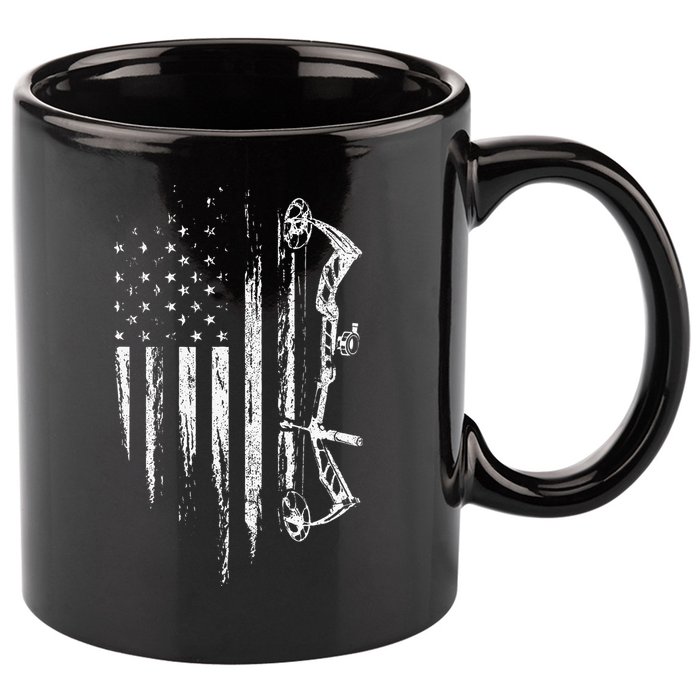 American Flag Bowhunting Bow Archery 11oz C Handle Ceramic Mug
