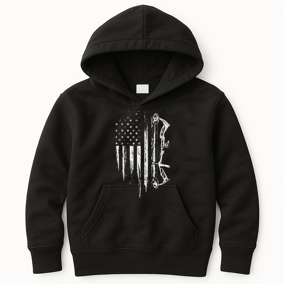 American Flag Bowhunting Bow Archery Kids Hoodie