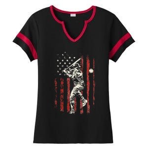 American Flag Baseball Team Ladies Halftime Notch Neck Tee