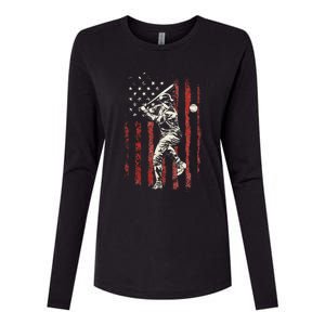 American Flag Baseball Team Womens Cotton Relaxed Long Sleeve T-Shirt