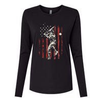 American Flag Baseball Team Womens Cotton Relaxed Long Sleeve T-Shirt