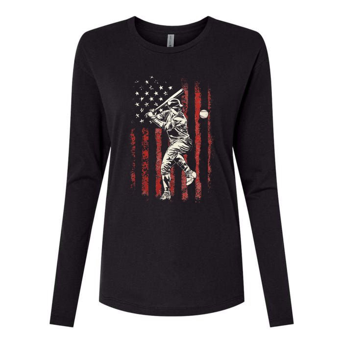 American Flag Baseball Team Womens Cotton Relaxed Long Sleeve T-Shirt