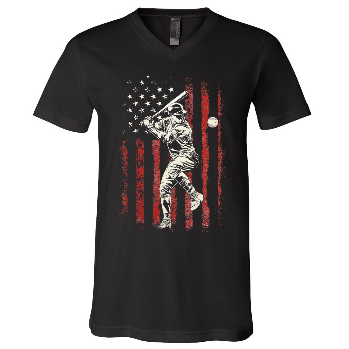 American Flag Baseball Team V-Neck T-Shirt