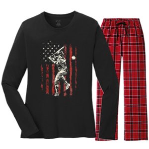 American Flag Baseball Team Women's Long Sleeve Flannel Pajama Set 