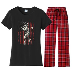 American Flag Baseball Team Women's Flannel Pajama Set