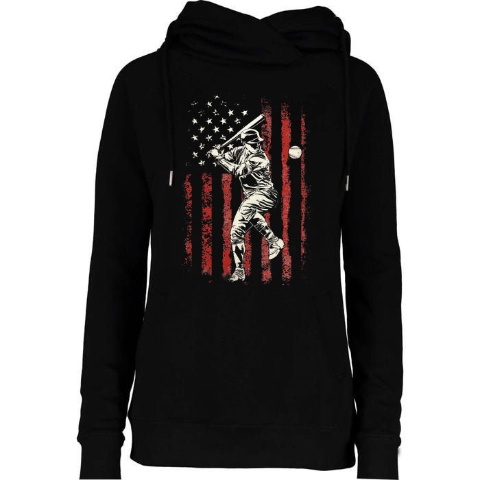 American Flag Baseball Team Womens Funnel Neck Pullover Hood