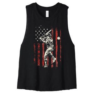 American Flag Baseball Team Women's Racerback Cropped Tank