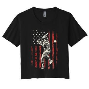 American Flag Baseball Team Women's Crop Top Tee