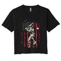 American Flag Baseball Team Women's Crop Top Tee