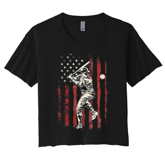 American Flag Baseball Team Women's Crop Top Tee