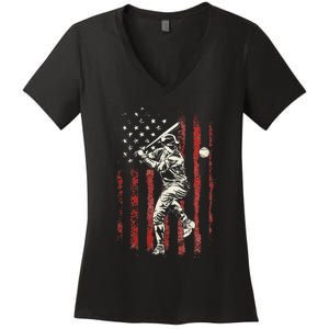 American Flag Baseball Team Women's V-Neck T-Shirt