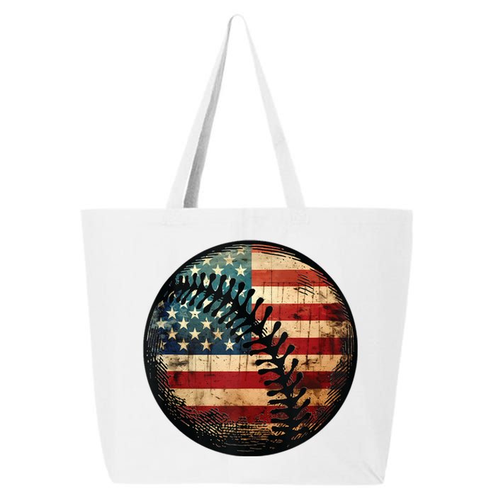 American Flag Baseball Player 4th Of July Baseball Fan 25L Jumbo Tote