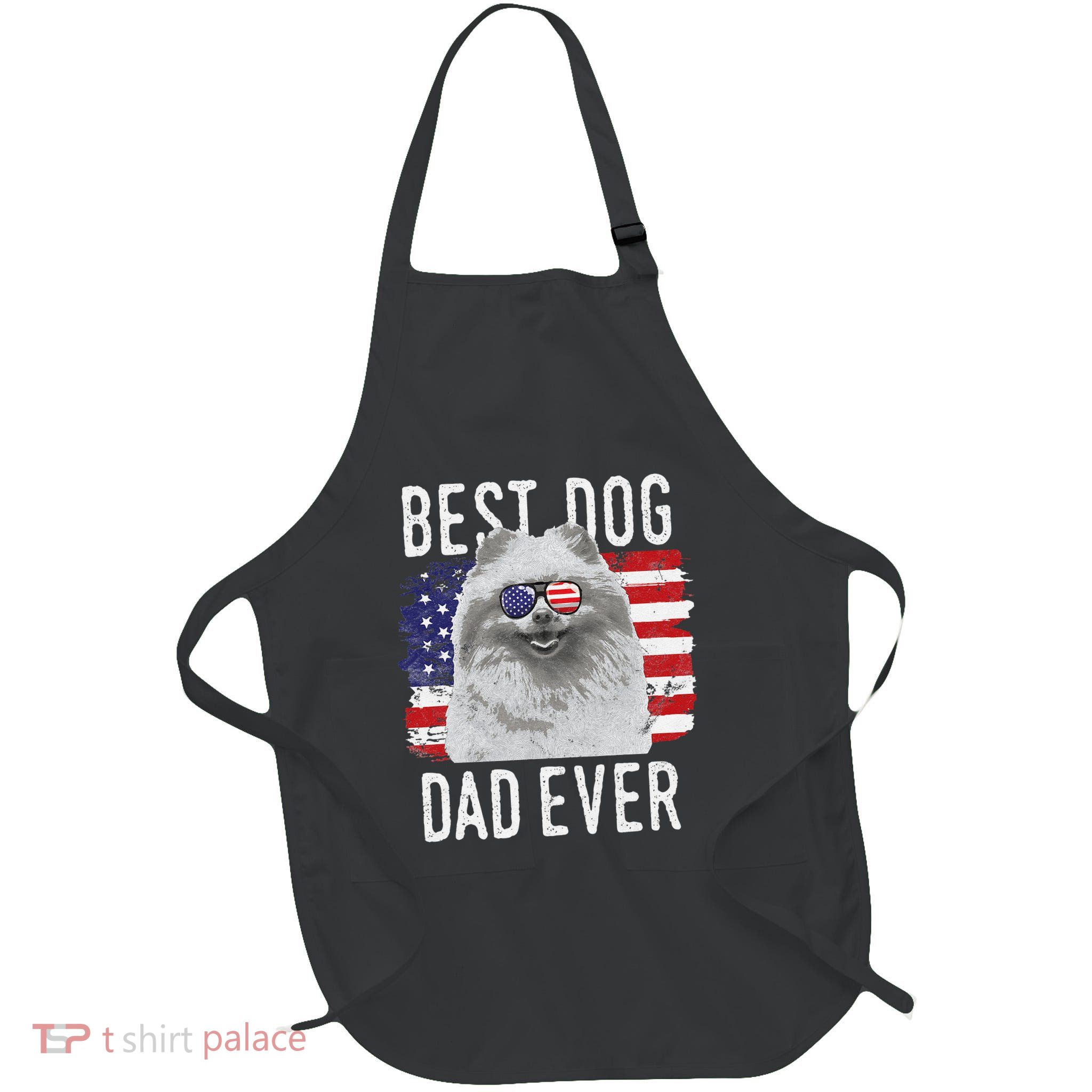 American Flag Best Dog Dad Ever Pomeranian Usa Full-Length Apron With Pockets