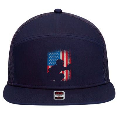 American flag baseball catcher design - USA flag baseball 7 Panel Mesh Trucker Snapback Hat