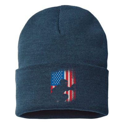 American flag baseball catcher design - USA flag baseball Sustainable Knit Beanie