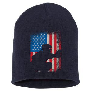 American flag baseball catcher design - USA flag baseball Short Acrylic Beanie