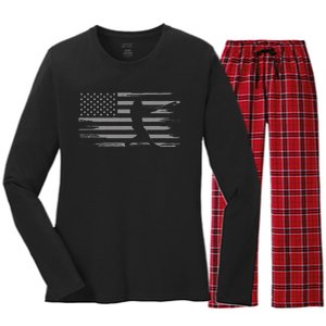 American Flag Baseball Apparel Baseball Women's Long Sleeve Flannel Pajama Set 