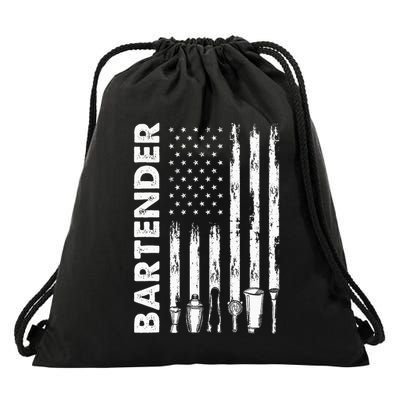 American Flag Bartender Funny Bartending Barkeep Drawstring Bag