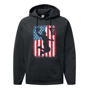 American Flag Basketball Funny Sports Player Performance Fleece Hoodie