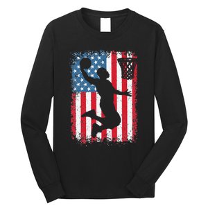 American Flag Basketball Funny Sports Player Long Sleeve Shirt