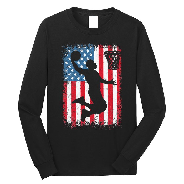 American Flag Basketball Funny Sports Player Long Sleeve Shirt