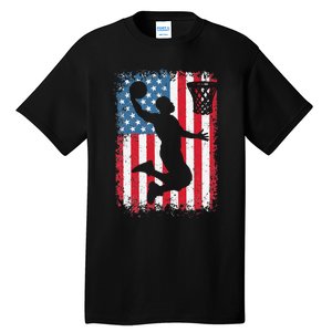 American Flag Basketball Funny Sports Player Tall T-Shirt