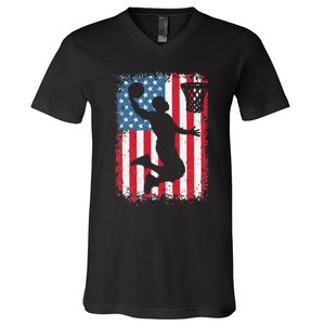 American Flag Basketball Funny Sports Player V-Neck T-Shirt