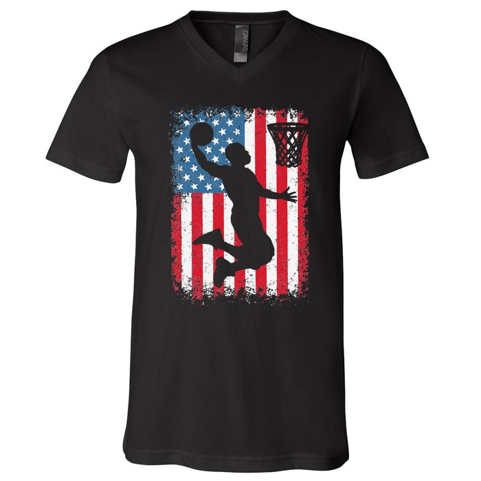 American Flag Basketball Funny Sports Player V-Neck T-Shirt